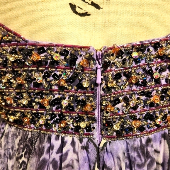 Tony Bowls La Gala Purple Leopard Pleated Maxi Gown - Picture 8 of 14